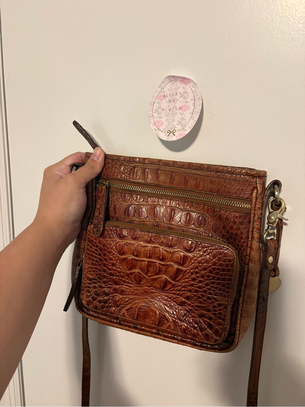 Brahmin Brown Croc-Embossed Leather Crossbody Bag